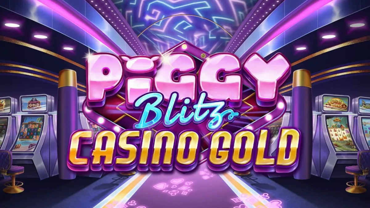 Tampilan visual slot Piggy Blitz Casino Gold dengan tema kasino mewah dan neon.