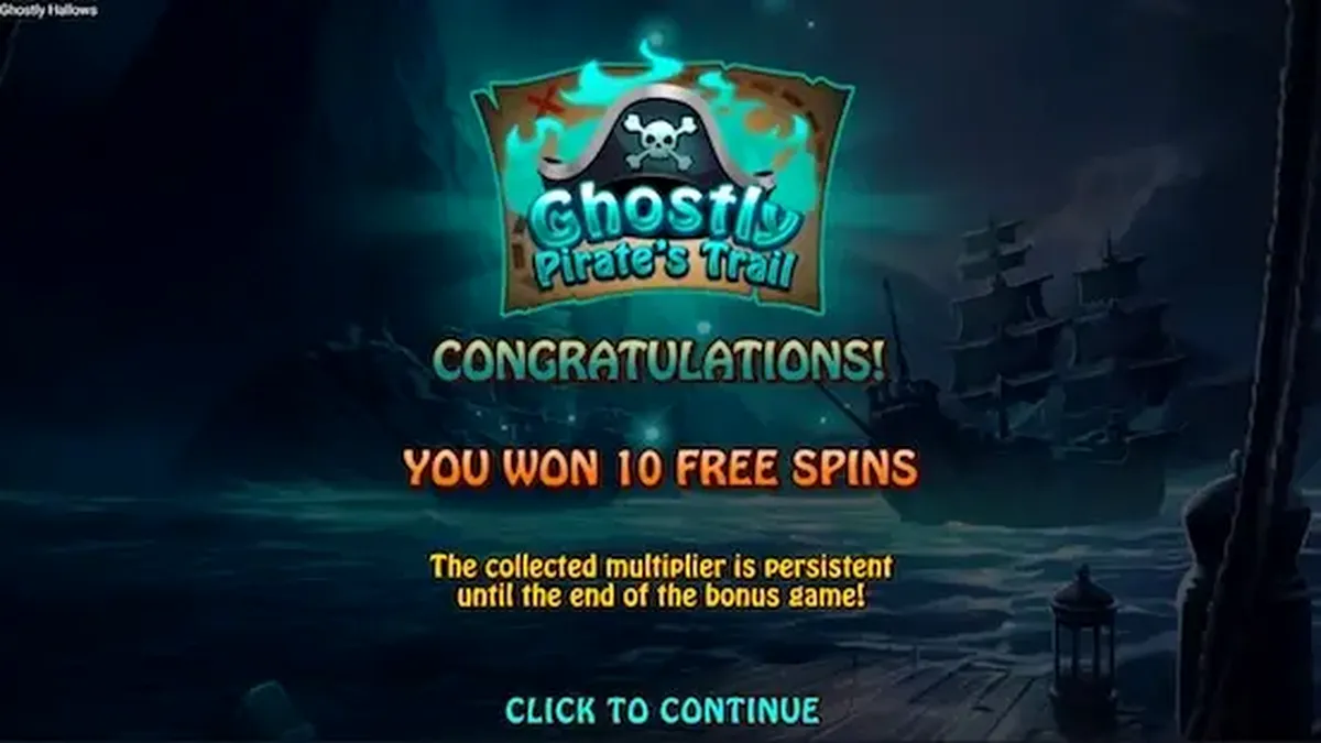 Kapal hantu dan kerangka bajak laut dalam permainan slot Ghostly Hallows