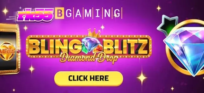 Tampilan visual mewah Bling Blitz Diamond Drop dengan latar belakang gelap dan simbol berlian.